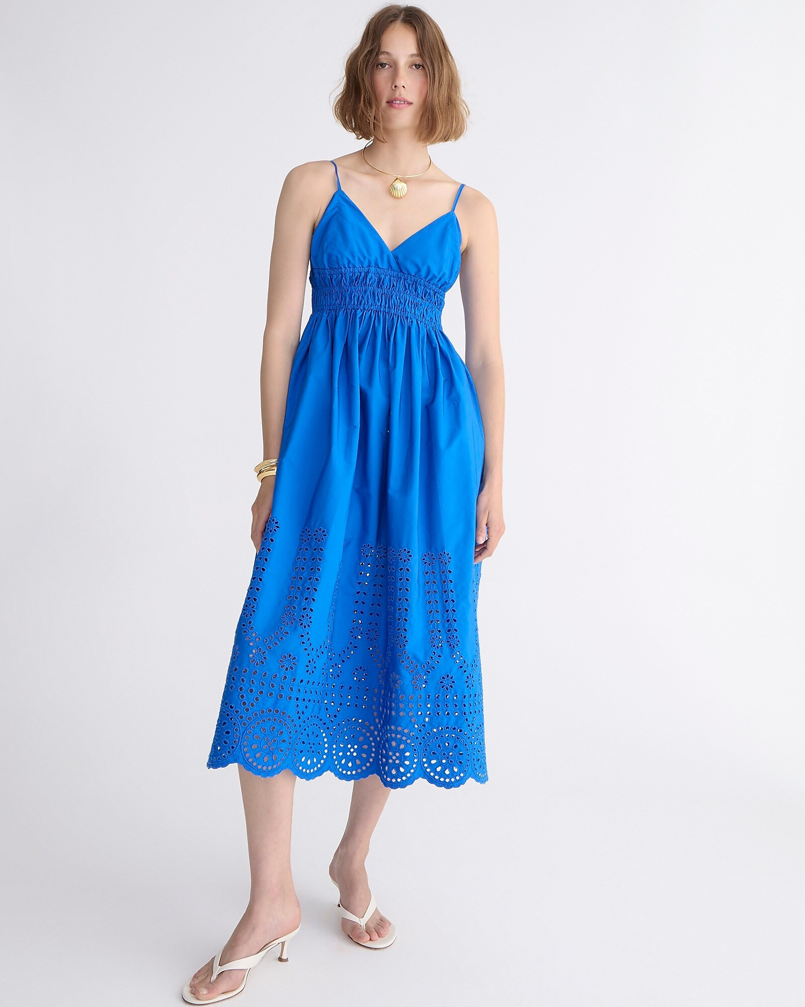 V-neck smocked-waist dress in cotton poplin | J. Crew US