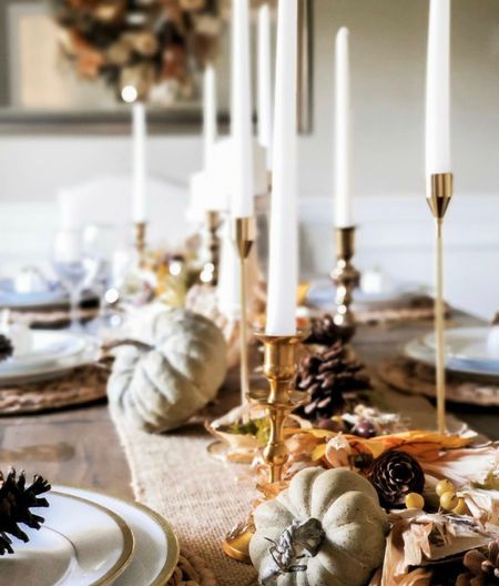 Thanksgiving table, scape, brass, candle holders, fall garland, fall table, Thanksgiving table

#LTKHoliday #LTKhome #LTKstyletip