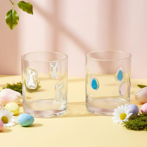 Skylety 2 Pcs Easter Icon Juice Glasses Bunny Drinking Cups Gifts Easter Rabbit Egg Pattern Coffee Mugs 13.5 oz Old Fashioned Whiskey Cocktail Stemless Wine Glasses for Christmas Party Decor | Amazon (US)