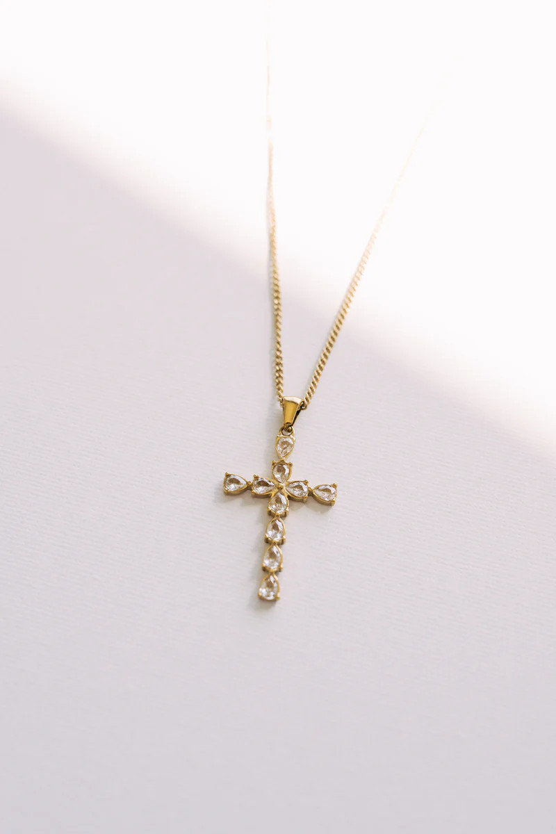Vera Waterproof Pear Crystal Cross Necklace - Beljoy Jewelry | BÉLJOY