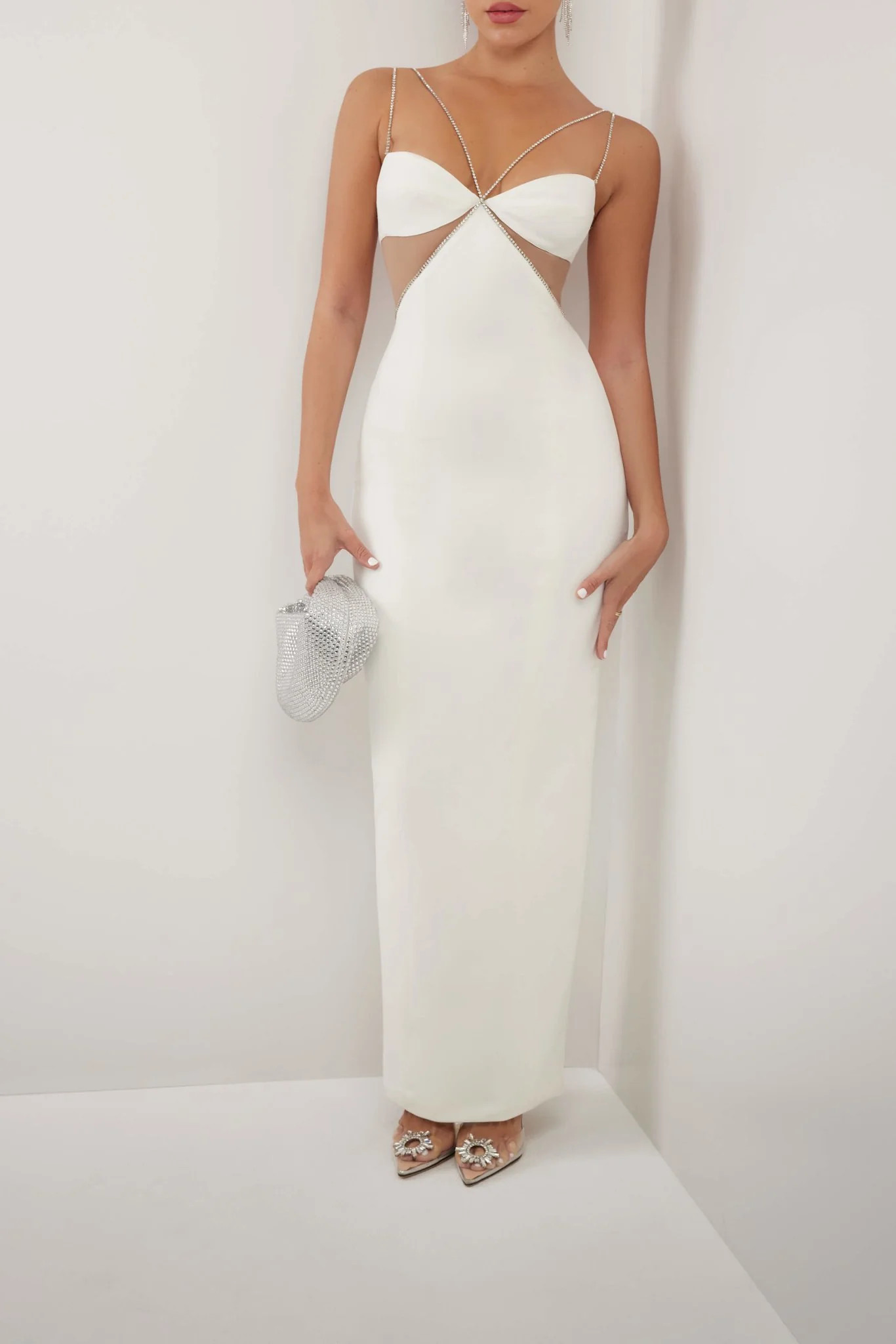 White diamante strap cutout maxi dress | Heiress Beverly Hills