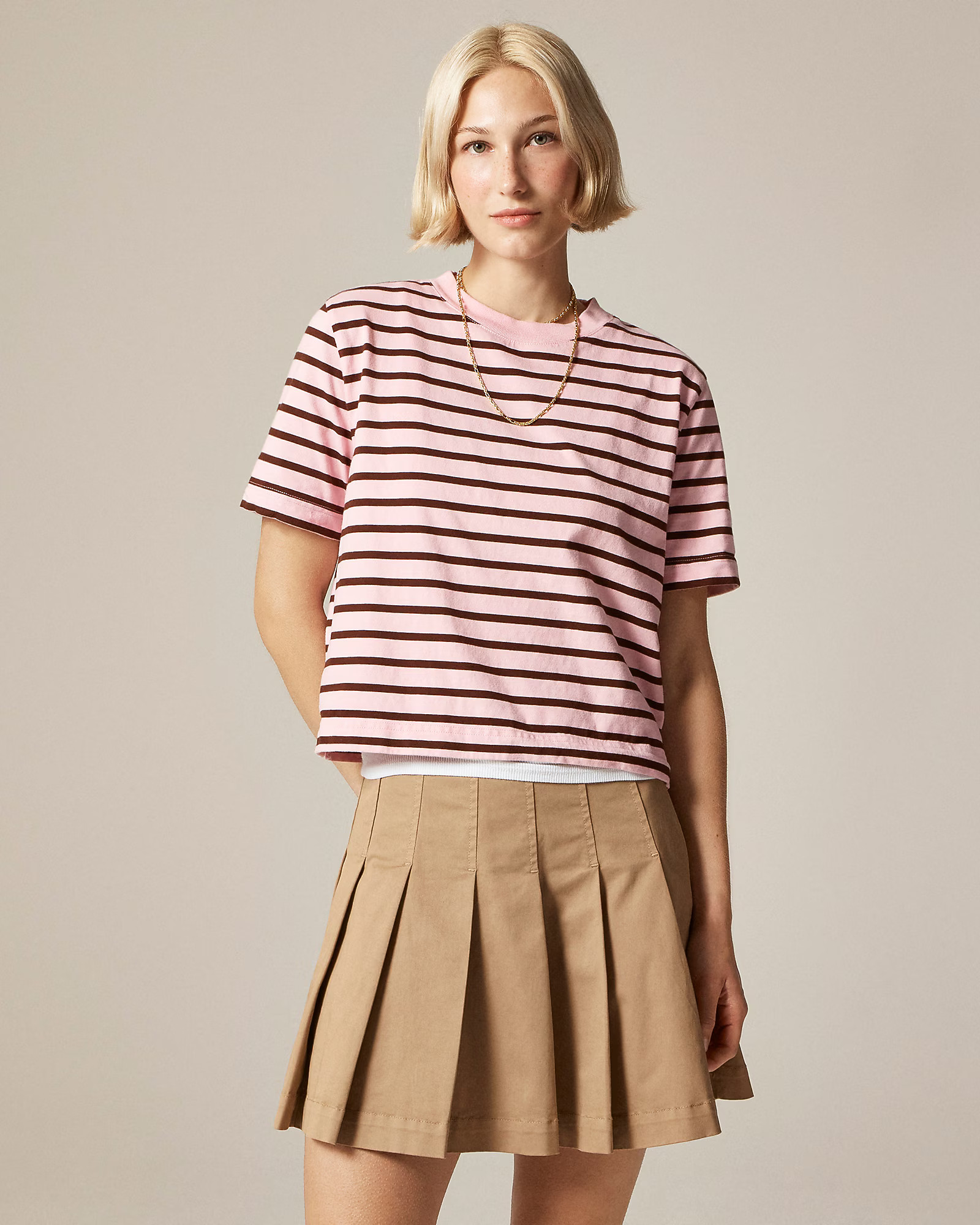 Relaxed premium-weight cropped T-shirt in stripe | J. Crew US