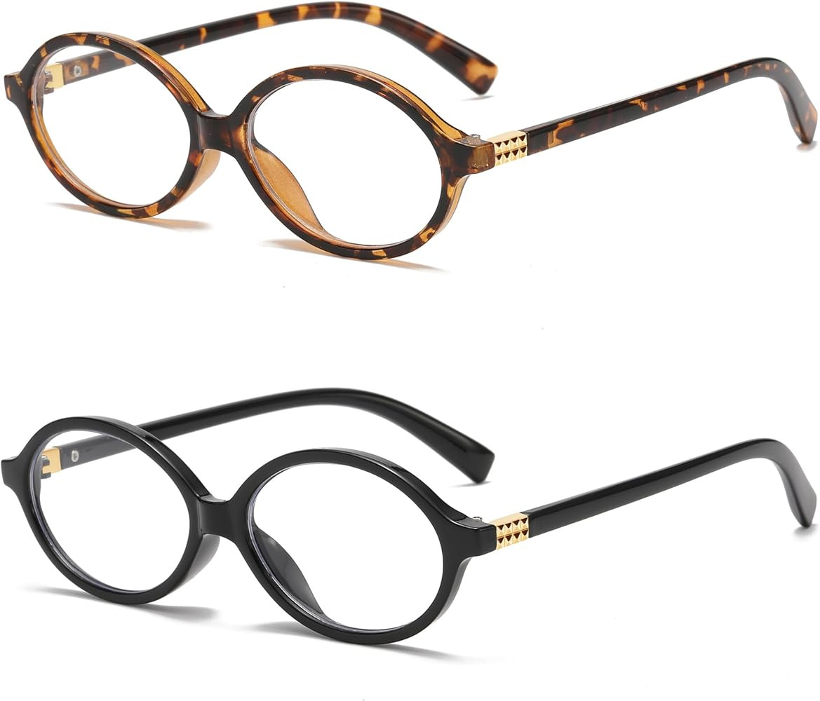 NULOOQ Trendy Oval Glasses for Women Men Retro Tortoise Frame Blue Light Blocking Glasses Small F... | Amazon (US)