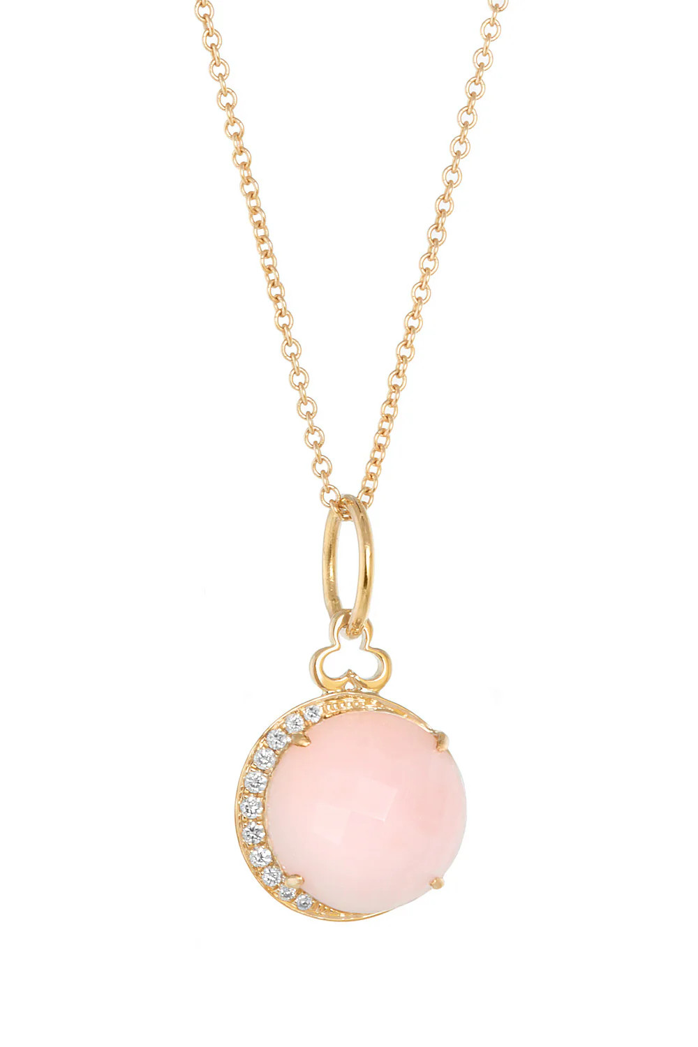 Pink Opal Moon Charm in 18k Gold | Diamonds | Devon Woodhill