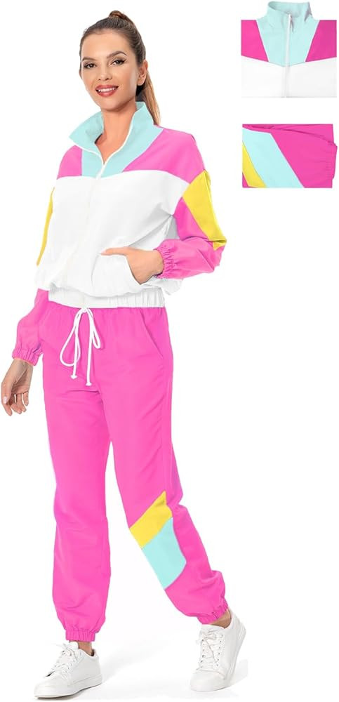 MASSWO Women 80s Sportswear Set 2 Piece Outfits Casual Sweatsuits Retro Vintage Purple Tracksuit | Amazon (US)