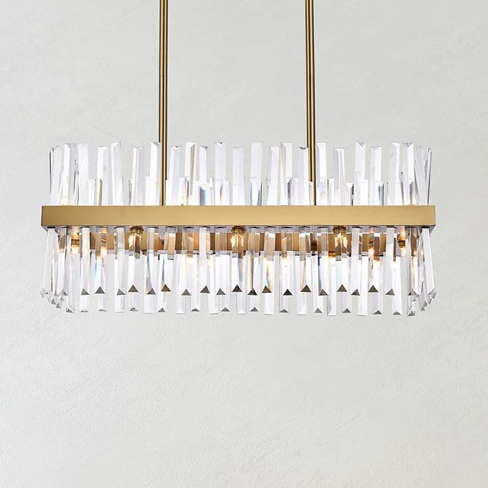 Serephina 30"W Satin Gold Crystal 16-Light Linear Chandelier - #181J5 | Lamps Plus | Lamps Plus