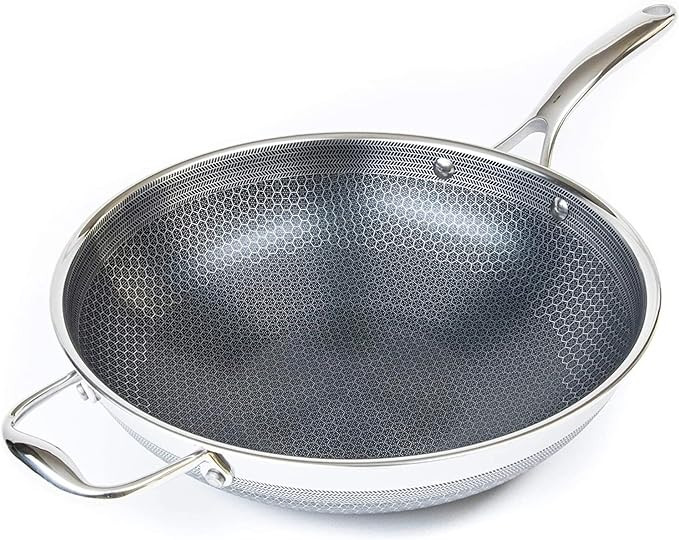 HexClad 12 Inch Hybrid Stainless Steel Wok Pan with Stay-Cool Handle - PFOA Free, Dishwasher and ... | Amazon (US)