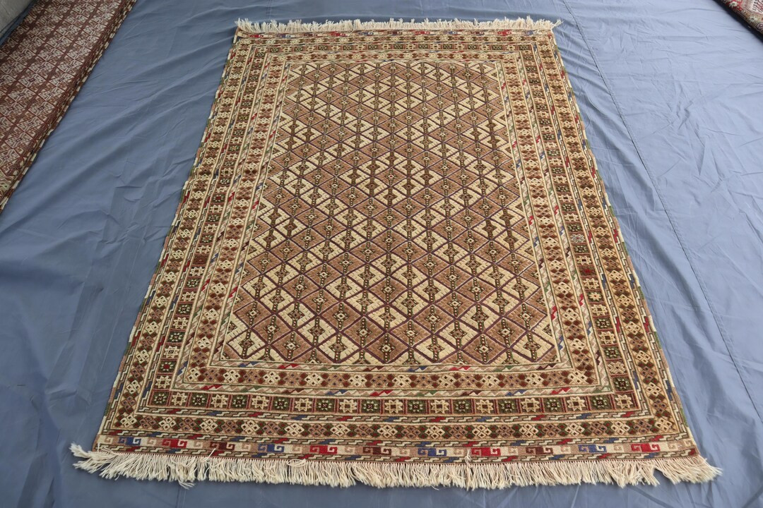 5x6'5 Ft Beige Brown Meshwani Kilim Rug, Hand Made Wool Area Rug, Tribal Vintage Kilim Rug, Mix W... | Etsy (US)