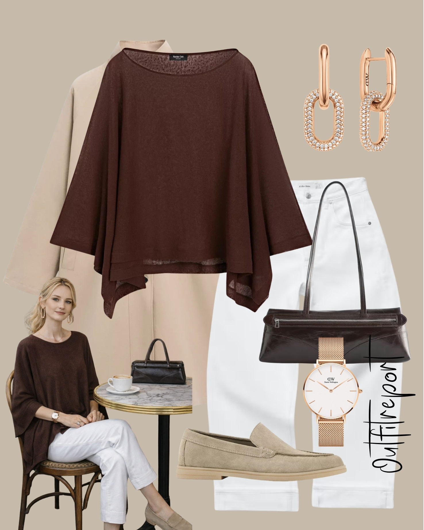 Brown top white denim jeans cost and loafers 

#LTKspring #LTKstyletip #LTKeurope