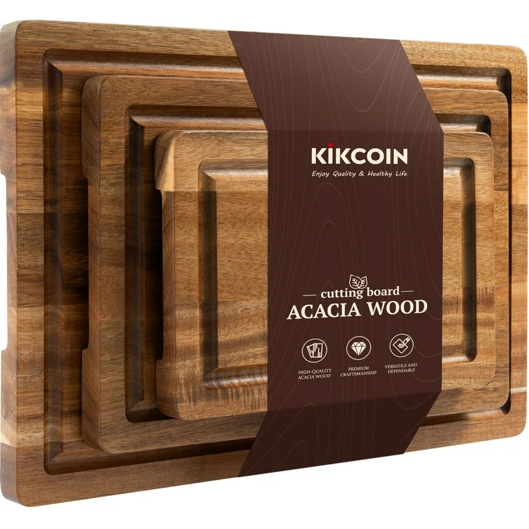 Kikcoin Acacia Wood Cutting Board, Cutting Board Set of 3 with Juice Groove, Wooden Chopping Boar... | Walmart (US)
