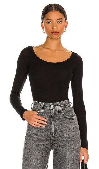 Tencel Cashmere Baby Rib Long Sleeve Scoop Top in Black | Revolve Clothing (Global)