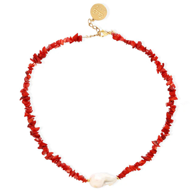 QUINN Necklace - Coral and Pearl | By Alona