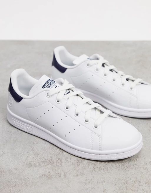 adidas Originals Vegan Stan Smith trainers in white and navy | ASOS (Global)
