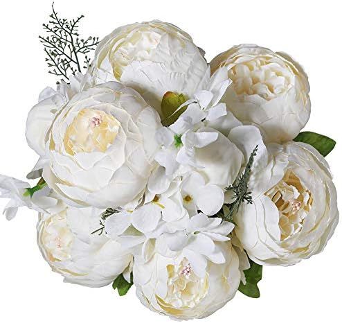 Luyue Vintage Artificial Peony Silk Flowers Bouquet Home Wedding Decoration (Spring White) | Amazon (US)