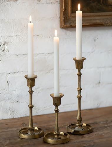 NUPTIO Cast Iron Candlestick Holders: Antique Brass Taper Candle Holders with Unique Drip Wax Aes... | Amazon (US)