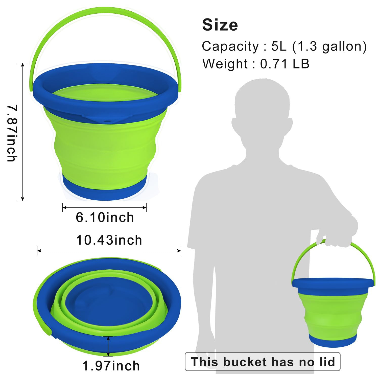 5L Collapsible Mop Bucket for Cleaning, Foldable Buckets with Handles for Beach Sand Garden Car W... | Amazon (US)