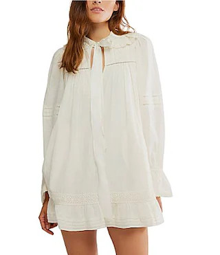 Free People 5 O'clock Tea Time Tie Neckline Long Sleeve Mini Dress - L | Dillard's