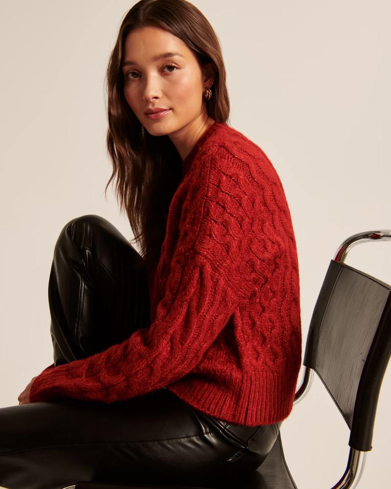 Women's Fluffy Cable Crew Sweater | Women's Tops | Abercrombie.com | Abercrombie & Fitch (US)