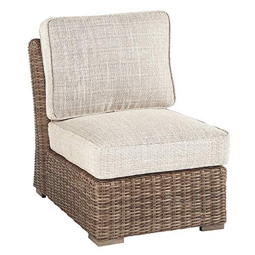 Signature Design by Ashley Beachcroft Patio Farmhouse Outdoor Wicker Cushioned Armless Chair, Beige | Amazon (US)