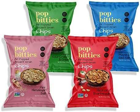 Pop Bitties Ancient Grain Chips (Variety 4-Pack 4.5oz Bags) Whole Grains, Gluten Free, Vegan - Po... | Amazon (US)