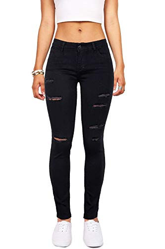 Women's Stretch Jeans Black High Waisted Distressed Jeans for Women Ripped Butt Lift Pants Black, Size 2 | Amazon (US)