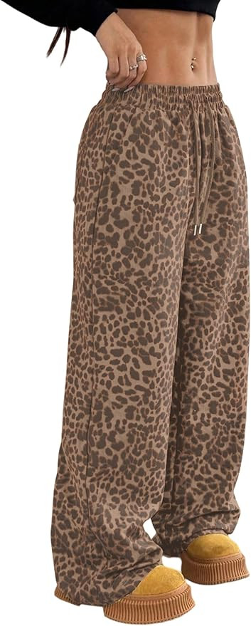 Women's Leopard Baggy Wide Leg Sweatpants Drawstring High Waisted Cheetah Print Lounge Barrel Tro... | Amazon (US)