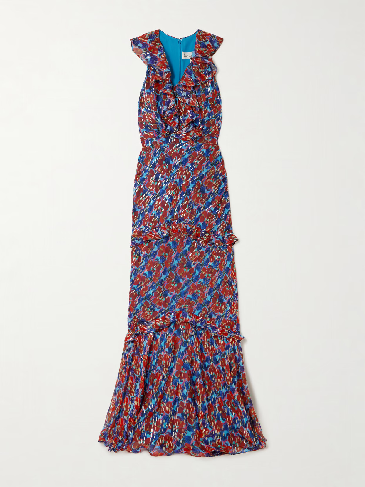 Saloni - Rita Ruffled Floral-print Metallic Silk-georgette Gown - Multi | NET-A-PORTER (US)