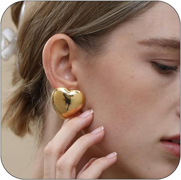 Apsvo Chunky Gold/Silver Hoop Earrings for Women, Statement Heart Earrings Hypoallergenic Gold Pl... | Amazon (US)
