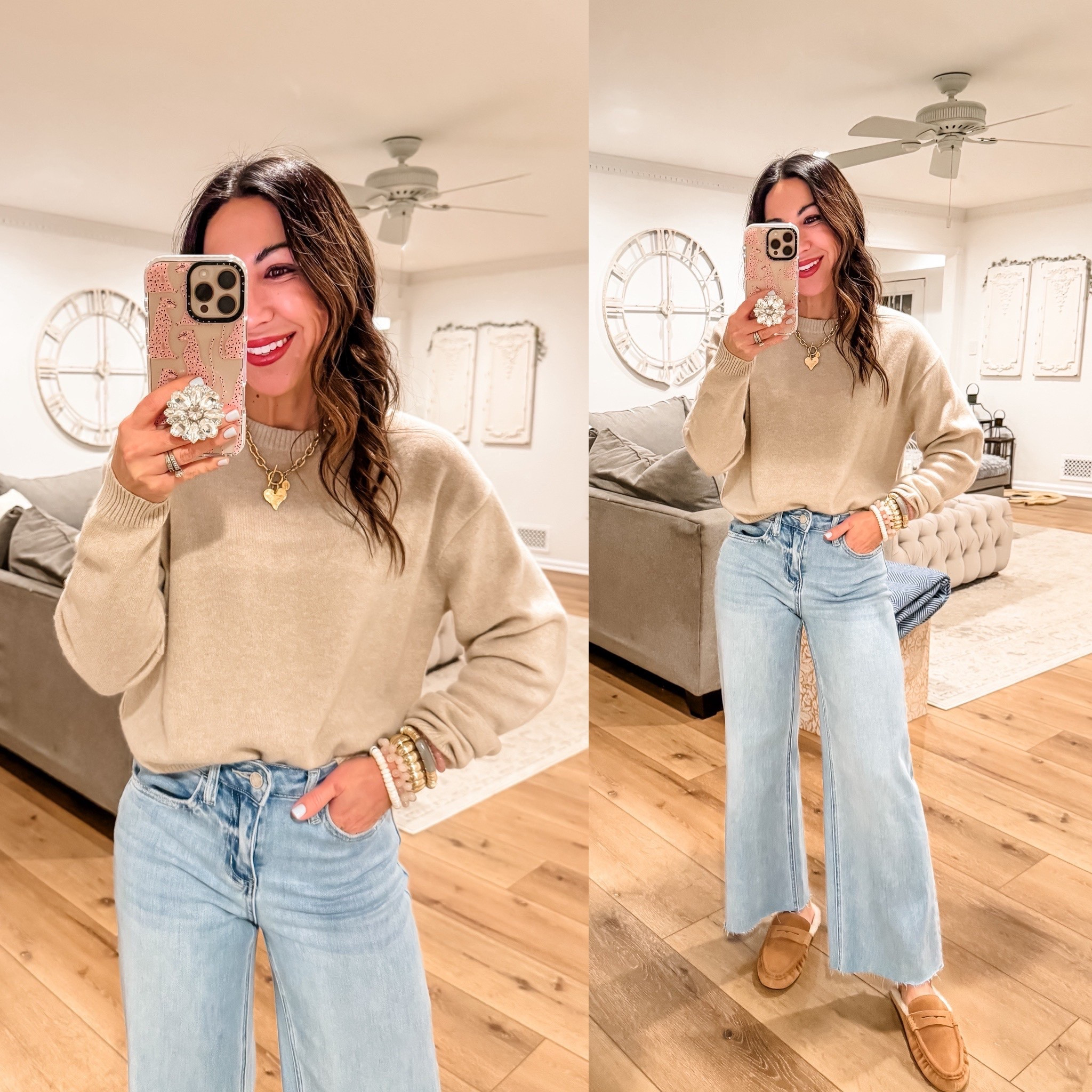 Small cashmere sweater, 25 jeans, shoes, TTS. Bracelets code houseofleo20

#LTKPetite #LTKOver40