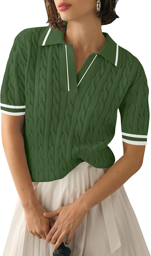 Micoson Womens Short Sleeve Sweater Tops Lapel V Neck Polo Shirts 2026 | Amazon (US)
