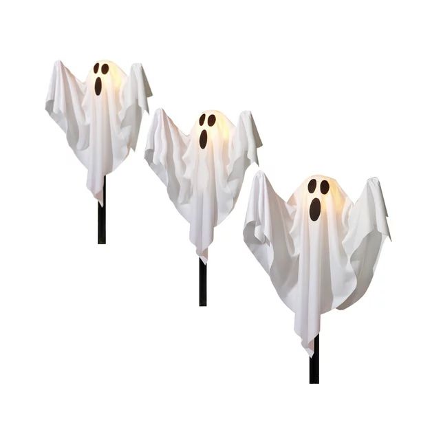 Way to Celebrate Halloween 3-Piece White Fabric Light-up Ghost Lawn Stakes, 15 Watts - Walmart.co... | Walmart (US)