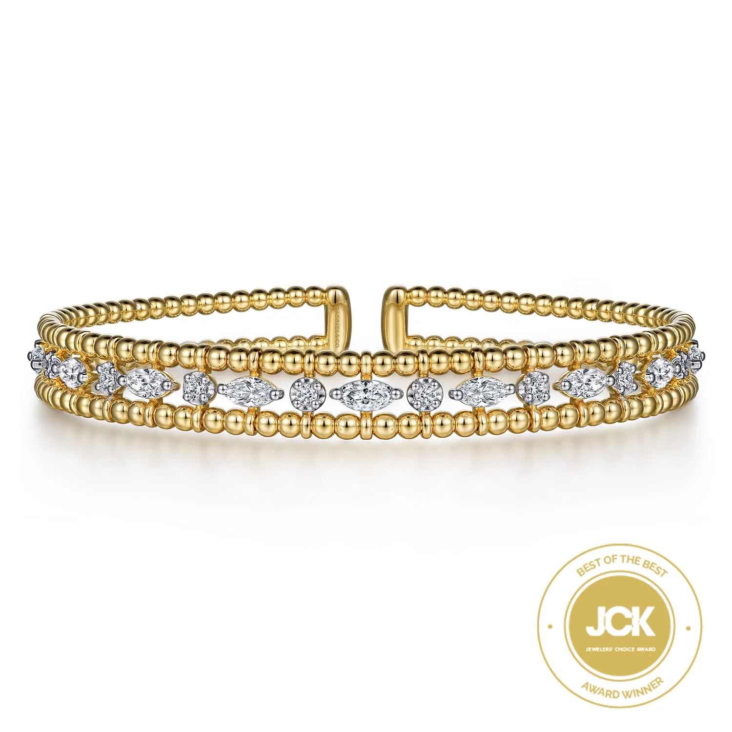 14K Yellow Gold Bujukan Cuff Bracelet with Marquise and Round Diamonds | Gabriel & Co. Fine Jewelry And Bridal
