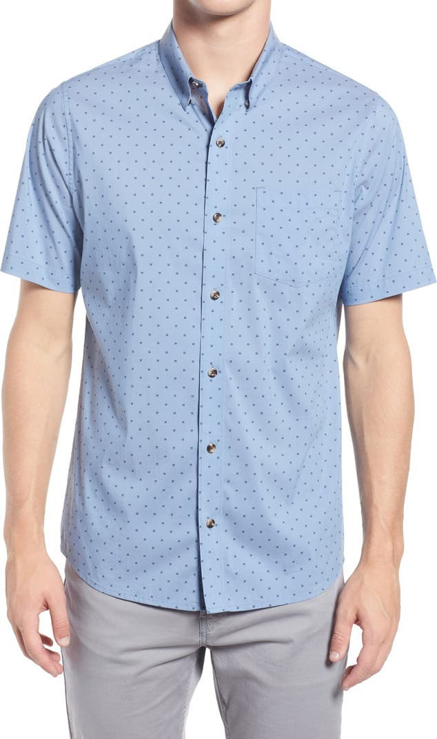 Fanfare Neat Short Sleeve Stretch Button-Up Shirt | Nordstrom