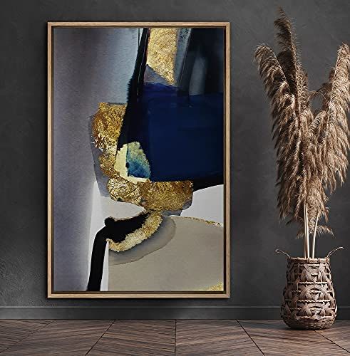 SIGNFORD Canvas Print Wall Art Gold Foil and Blue Watercolor Rectangle Abstract Shapes Illustrati... | Amazon (US)