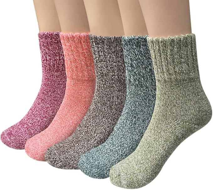 YSense Pack of 5 Womens Wool Socks Winter Warm Socks Crew Casual Hiking Socks Gifts | Amazon (US)