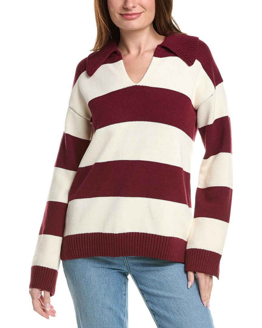 English Factory womens  Stripe Rugby Collared Sweater, xs, Red | Walmart (US)