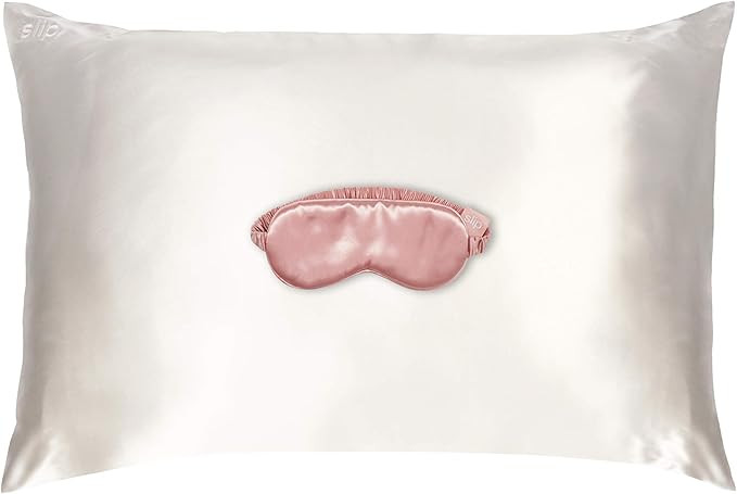 Slip Silk Beauty Sleep Collection, Pink & White - Mulberry Silk 22 Momme Queen Size Silk Pillowca... | Amazon (US)