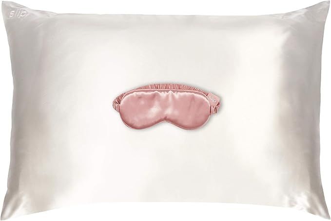 Slip Silk Beauty Sleep Collection, Pink & White - Mulberry Silk 22 Momme Queen Size Silk Pillowca... | Amazon (US)