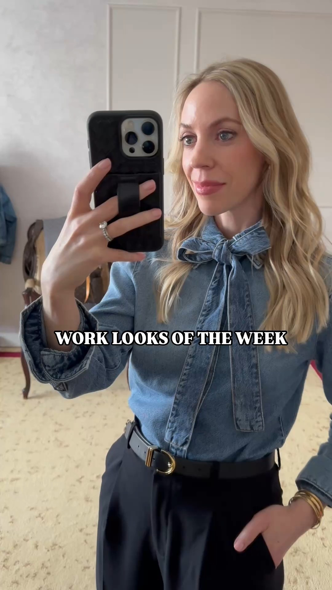 Work wear outfits, office looks, denim bow blouse, floral print, spring fashion, style over 40

#LTKWorkwear #LTKWatchNow #LTKOver40