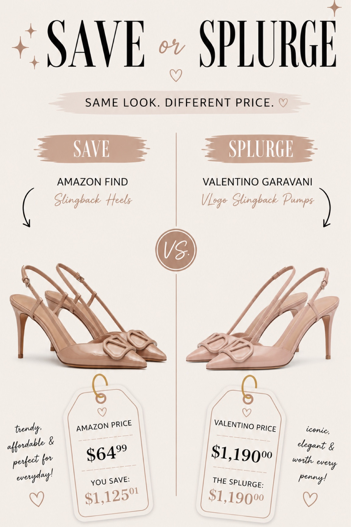 If loving designer heels is wrong, I don’t wanna be right… but saving $1,125 kinda sounds iconic too 💅🏼👠✨

Same energy. Same aesthetic. One just leaves room for dinner reservations after checkout. 🤭 Which side are you picking: SAVE or SPLURGE? #SaveOrSplurge #DesignerInspired #ValentinoHeels #AmazonFashionFinds #LuxuryStyle #AffordableFashion #SlingbackHeels #FashionFinds #LuxuryForLess #NeutralAesthetic

#LTKSaleAlert #LTKootd #LTKvlog