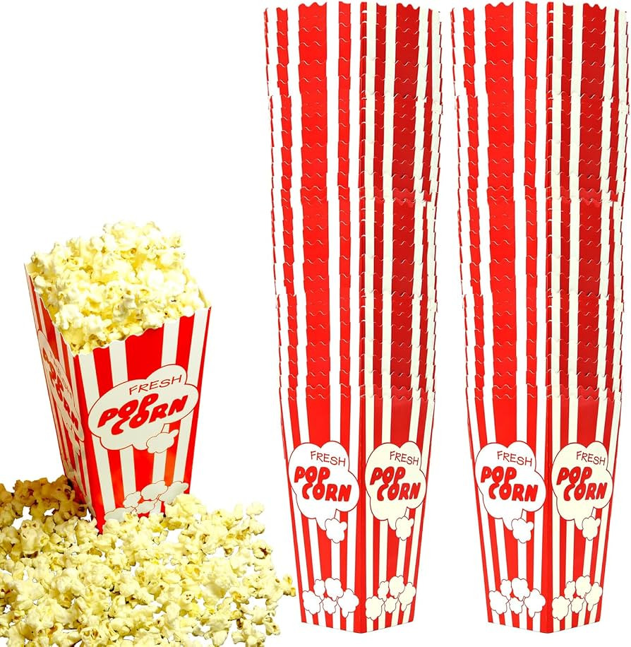 60 Movie Night Popcorn Paper Boxes Buckets 7.75 Inches Tall Large Box & Holds 46 Oz Old Fashion V... | Amazon (US)