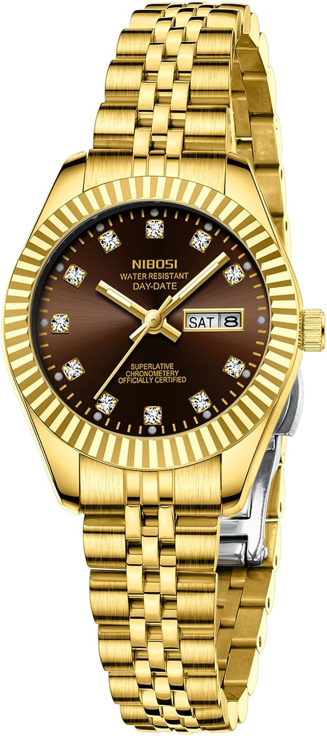 NIBOSI Women's Analog Quartz Watch, Gold Silver Stainless Steel, Day Date | Amazon (US)
