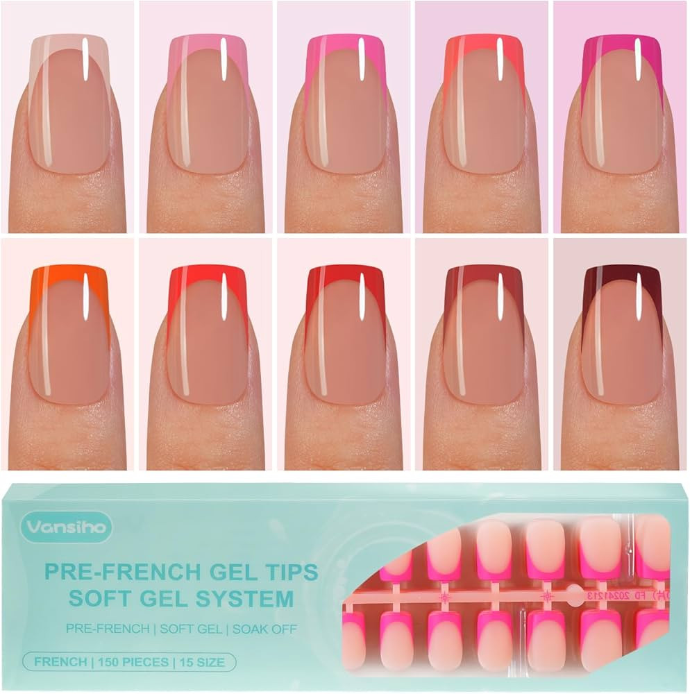 300Pcs French Gel Nail Tips, Vansiho Short Square Nail Tips, Pink Pre-French Tips Press on Nails,... | Amazon (US)