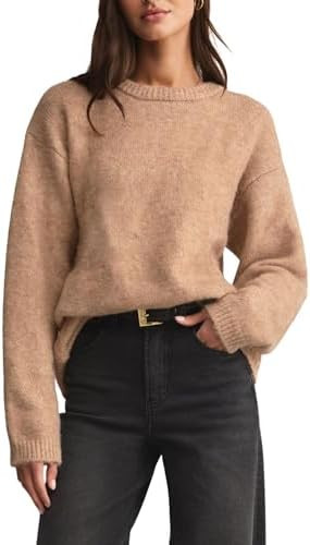 Womens Soft Fuzzy Knit Sweater Oversized Cozy Pullover Jumper Long Sleeve Casual Crewneck Sweater | Amazon (US)