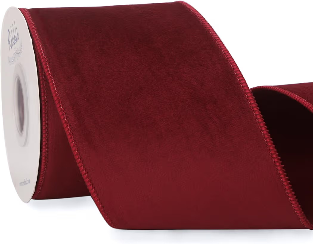 Ribbli Dark Red Velvet Wired Ribbon with Dupioni 4 Inch Christmas Ribbon for Gift Wrapping Christ... | Amazon (US)