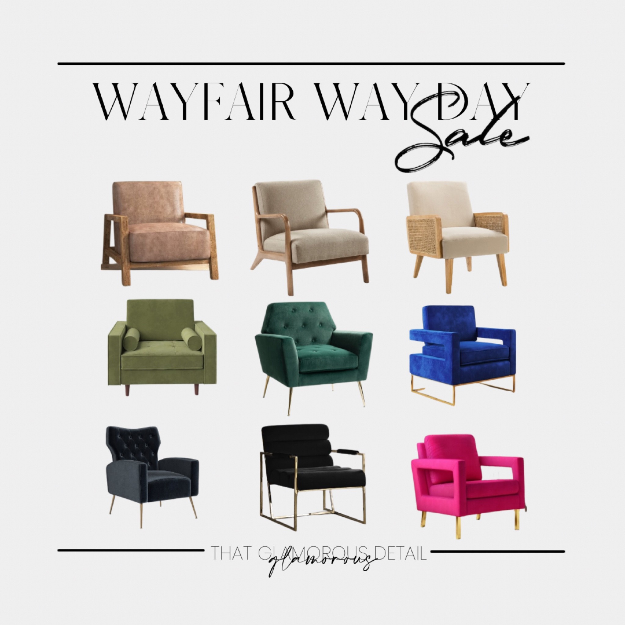Wayfair Way Day Sale is going on now! Save up to 80% off on all best sellers. 

Here are my accent chair and furniture finds. 

Follow for more sales, steals & deals here at That Glamorous Detail! 

#accentchairs #wayfair #wayfairwaydaysale #furnitureonsale #pinkaccentchair #emeraldaccentchair #tufted #brownaccentchair #blackaccentchair #boho #rustic #homedecor #furniturefinds 

#LTKsalealert #LTKfamily #LTKhome