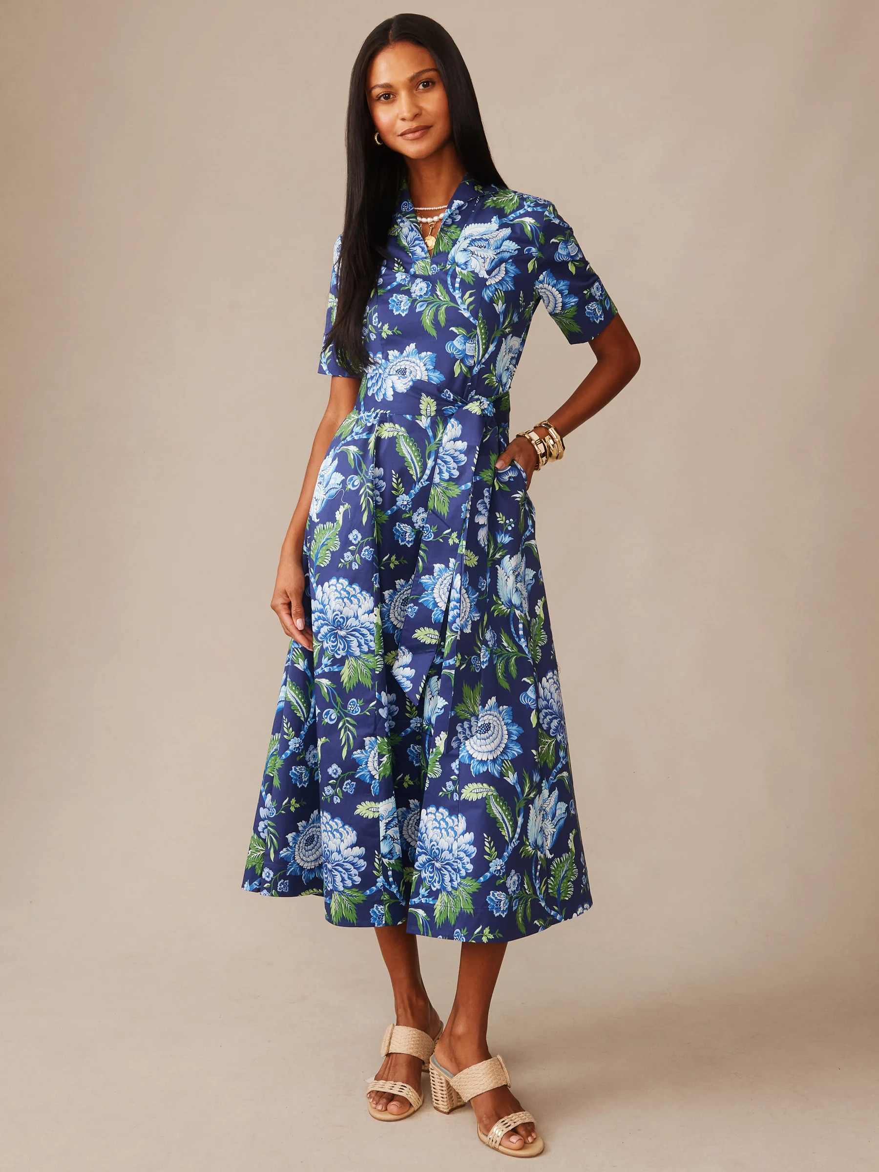 Navy/Green Cerulean Garden Lily Dress | Women's Dresses | J.McLaughlin | J.McLaughlin