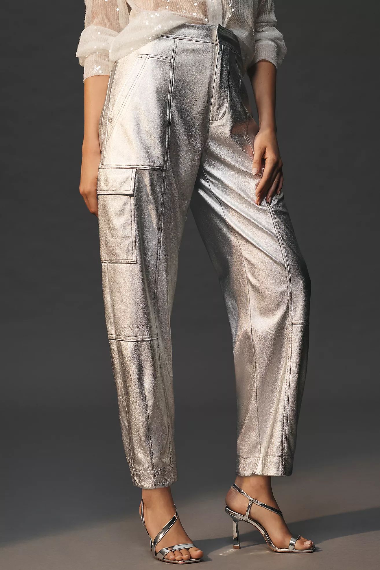 By Anthropologie Faux Leather Metallic Barrel Pants | Anthropologie (US)