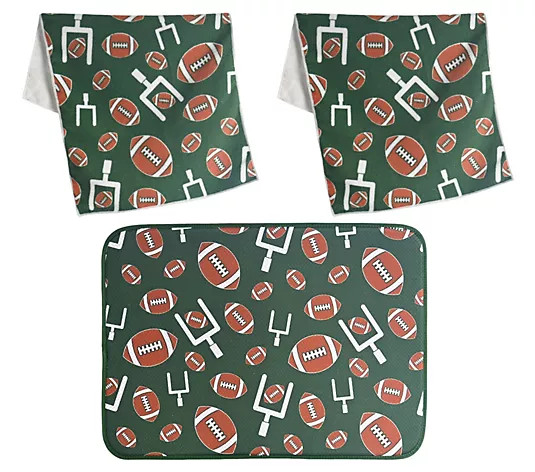 Temp-tations Football XL Drying Mat & (2) Microfiber Towels | QVC