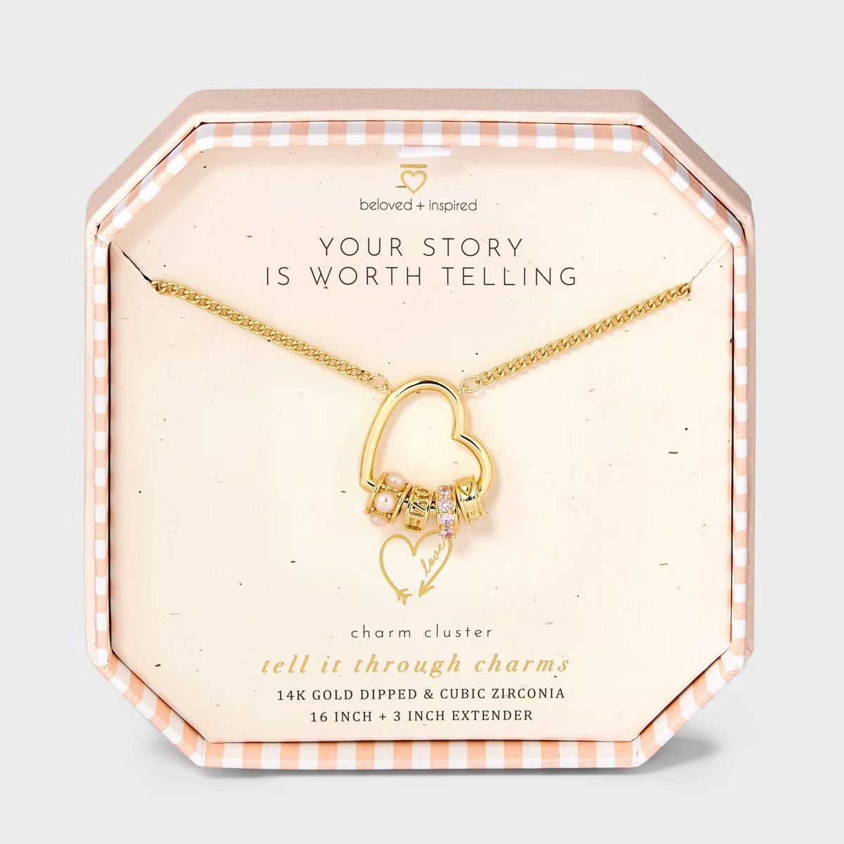 Beloved + Inspired 14K Gold Dipped Heart Carabiner Charm Necklace - Gold/Pink | Target